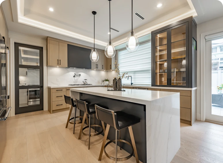 Contemporary kitchen featuring wooden cabinetry